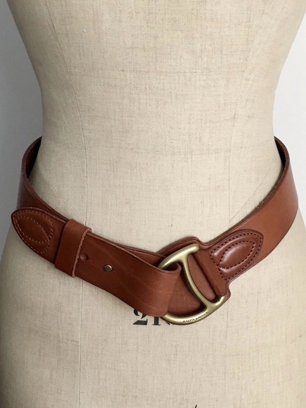 Vintage Ralph Lauren Leather Belt Equestrian Stirrup Buckle Brown Brass Womens M